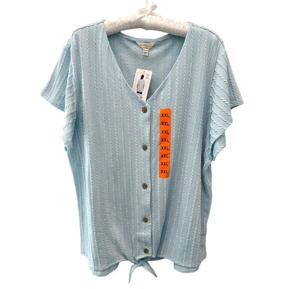 WEATHERPROOF VINTAGE | Button Front Blouse Light Blue Short Sleeve NWT | XXL - Picture 1 of 7